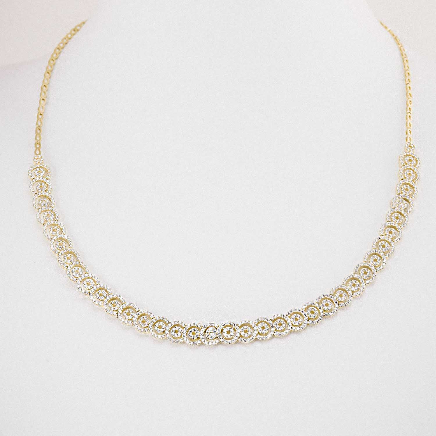 14 Ayar Yuvarlak Taşlı Çiçek Motifli Fantezi Set Gerdanlığı