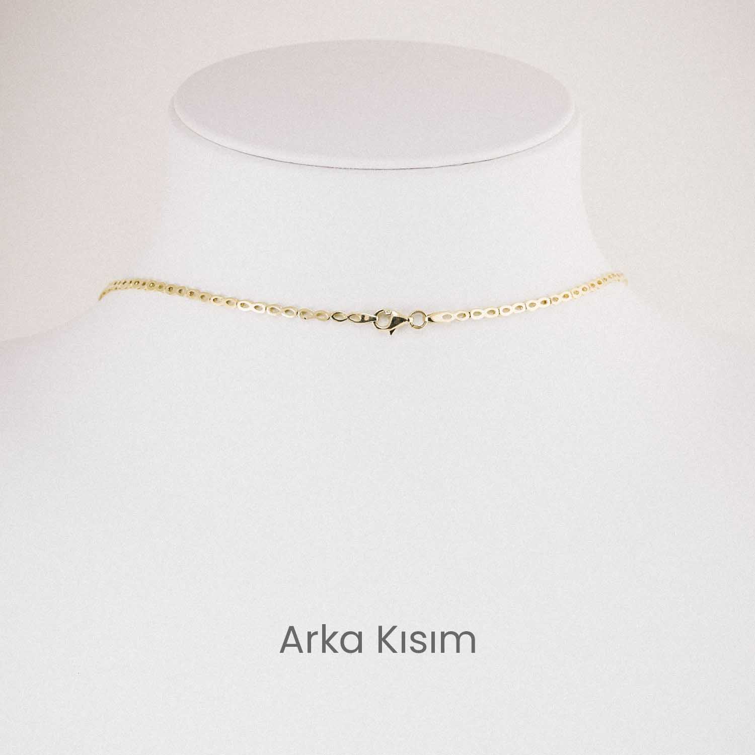 14 Ayar Yuvarlak Taşlı Çiçek Motifli Fantezi Set Gerdanlığı