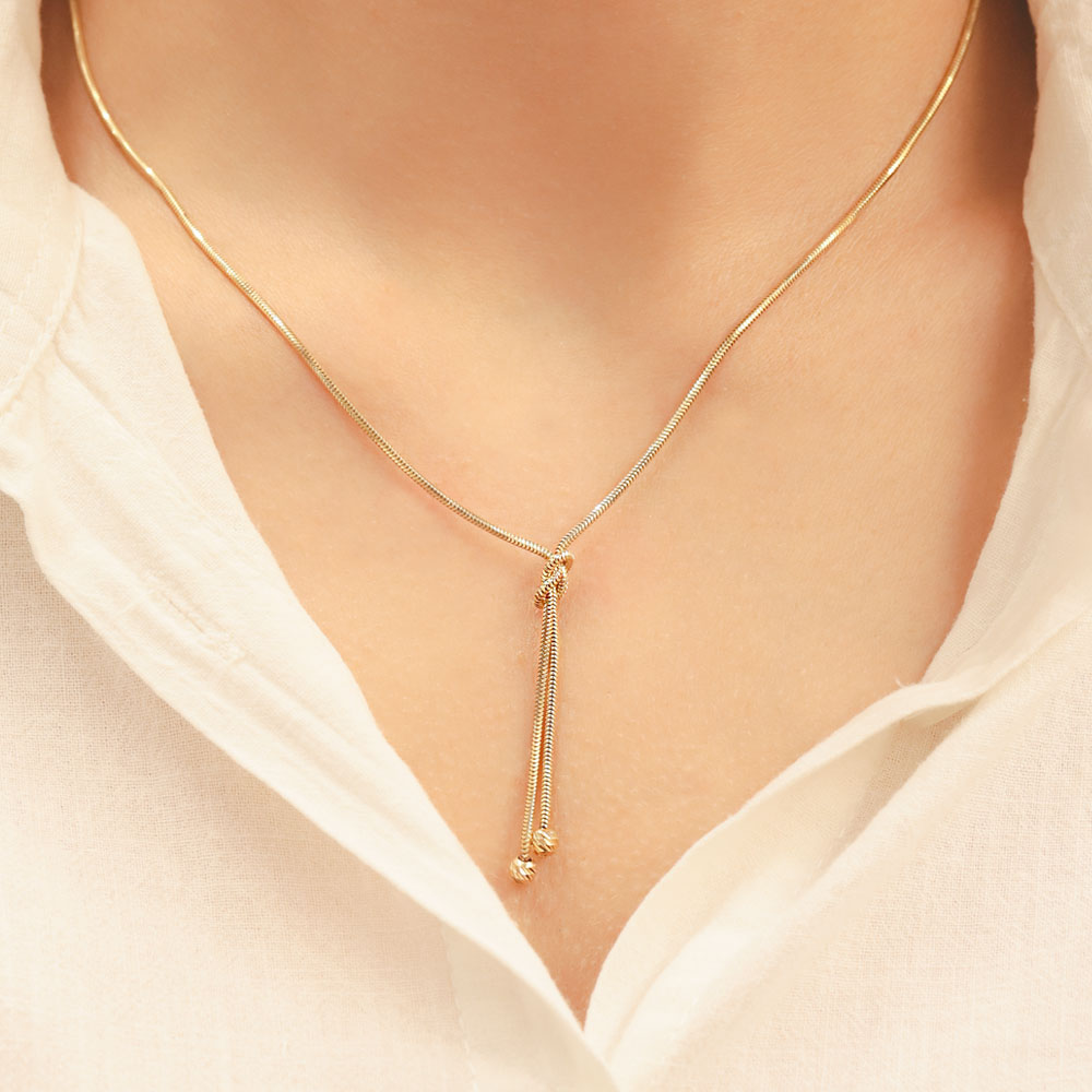 14 Ayar Zincir Uçlu Düğüm Detaylı Altın Kolye