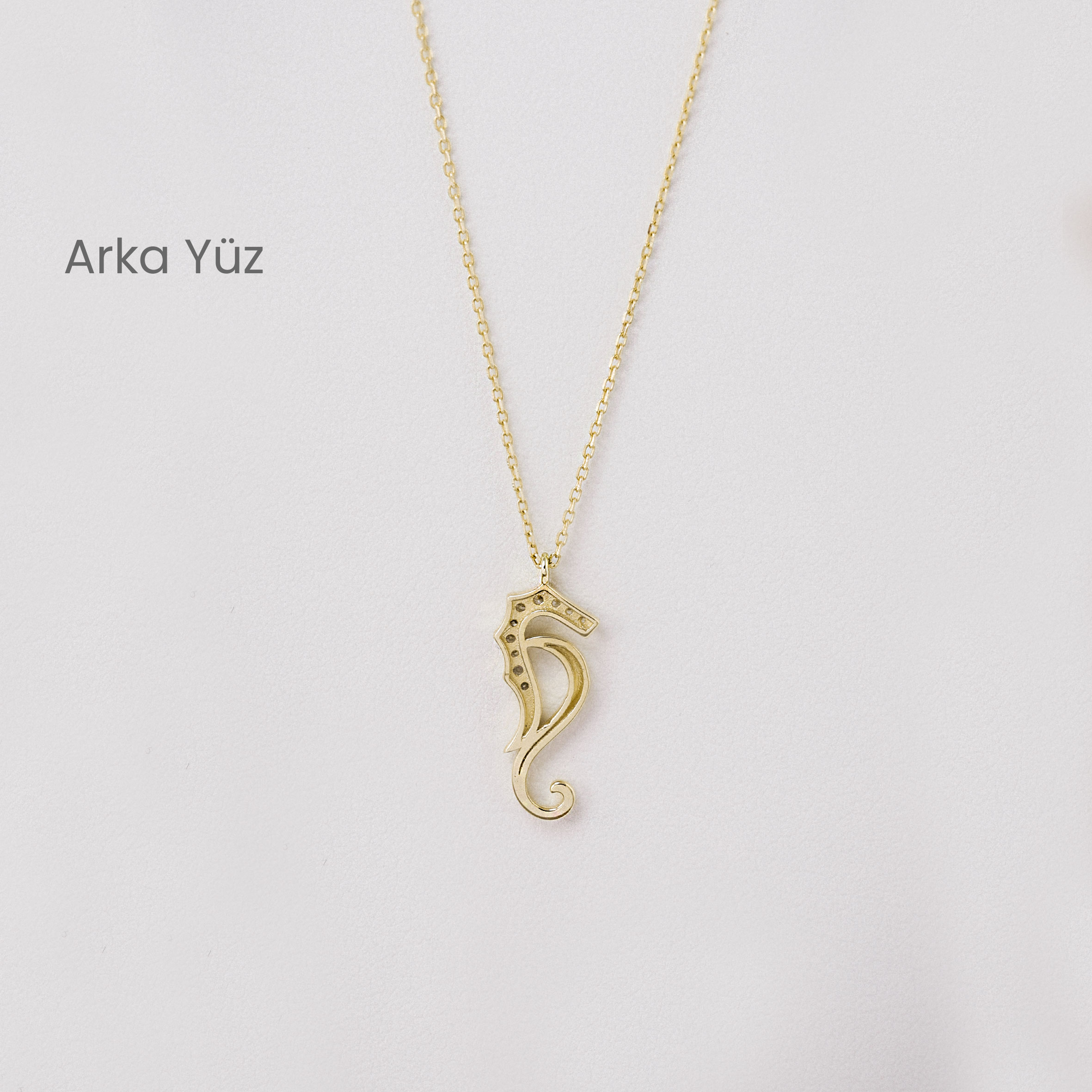 14 Ayar Zirkon Taşlı Denizatı Kolye