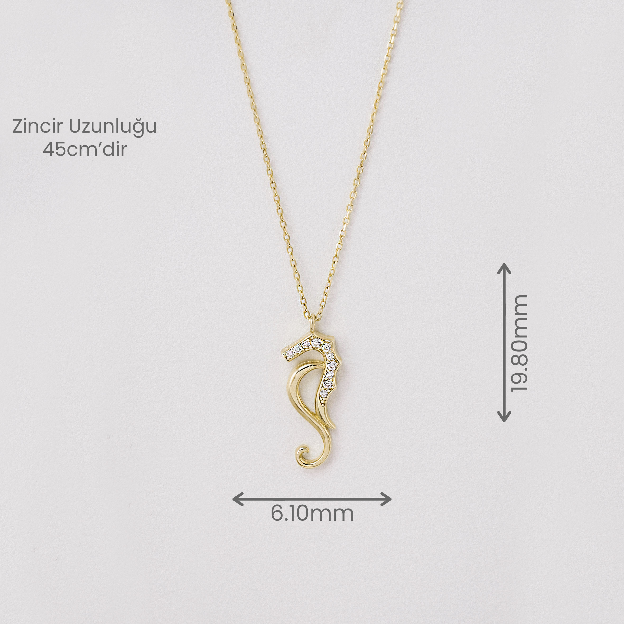 14 Ayar Zirkon Taşlı Denizatı Kolye