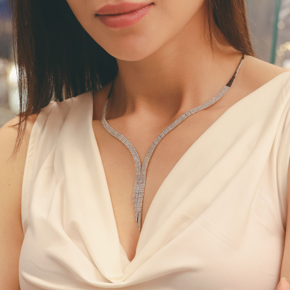 14 Ayar Zirkon Taşlı Dört Sıralı Su Yolu Set Gerdanlığı