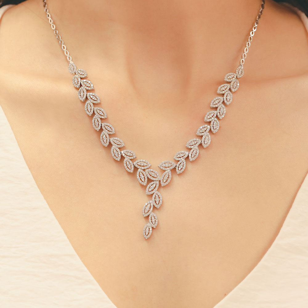 14 Ayar Zirkon Taşlı Fantezi Düğün Set Gerdanlığı