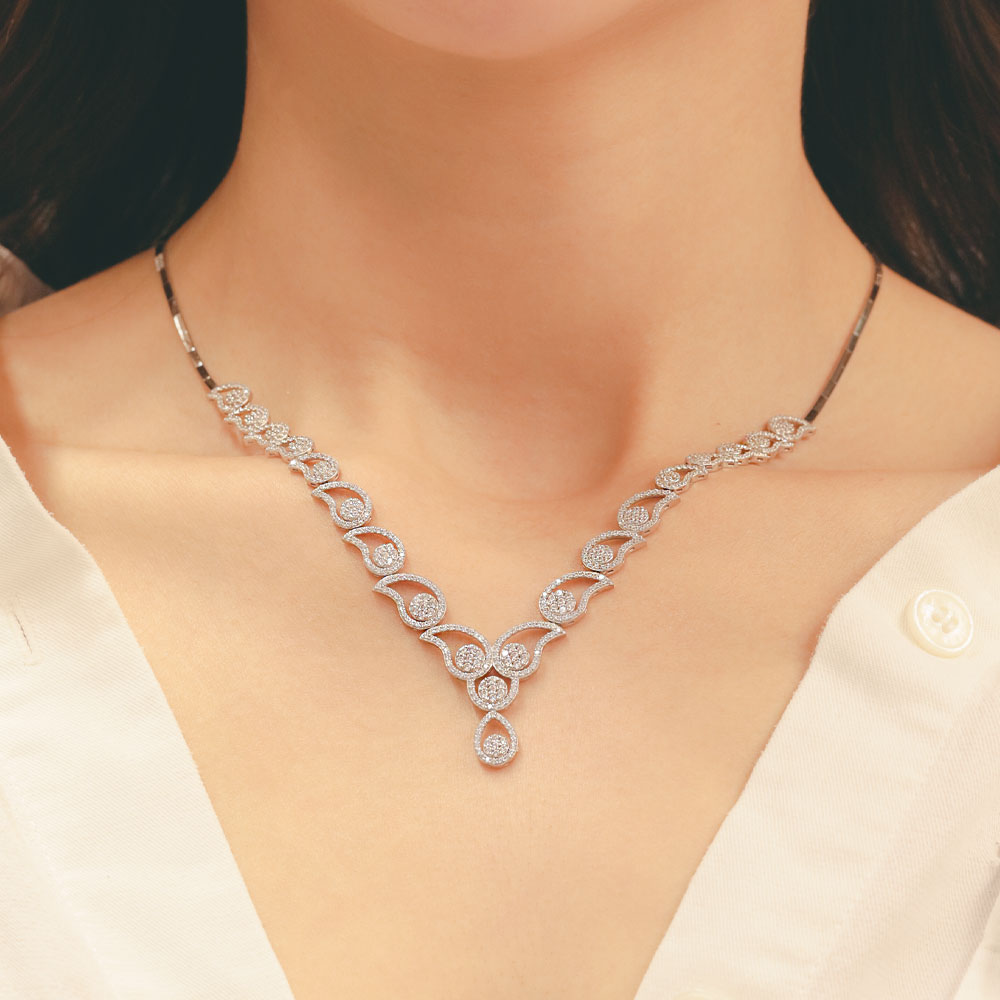 14 Ayar Zirkon Taşlı Fantezi Düğün Set Gerdanlığı