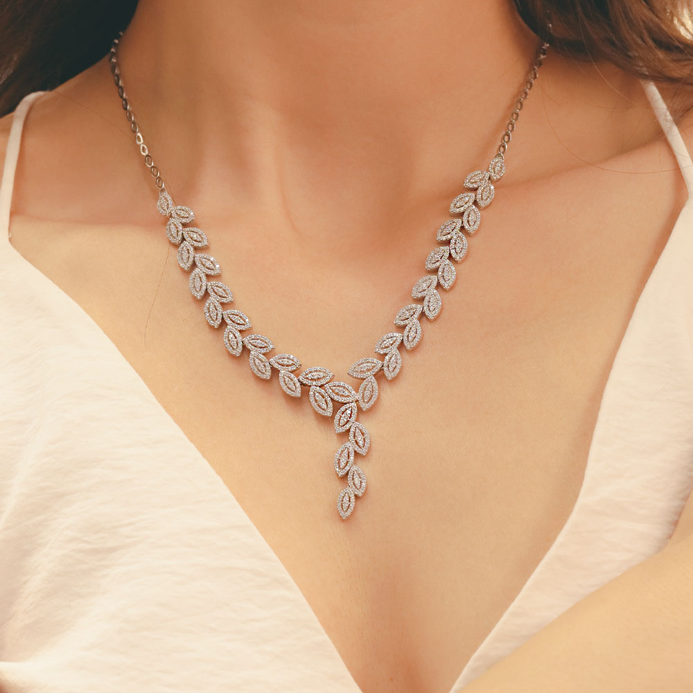 14 Ayar Zirkon Taşlı Fantezi Düğün Set Gerdanlığı