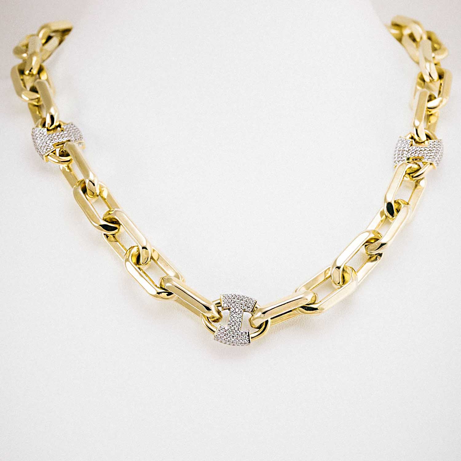 14 Ayar Zirkon Taşlı Kalın Zincir Altın Kolye