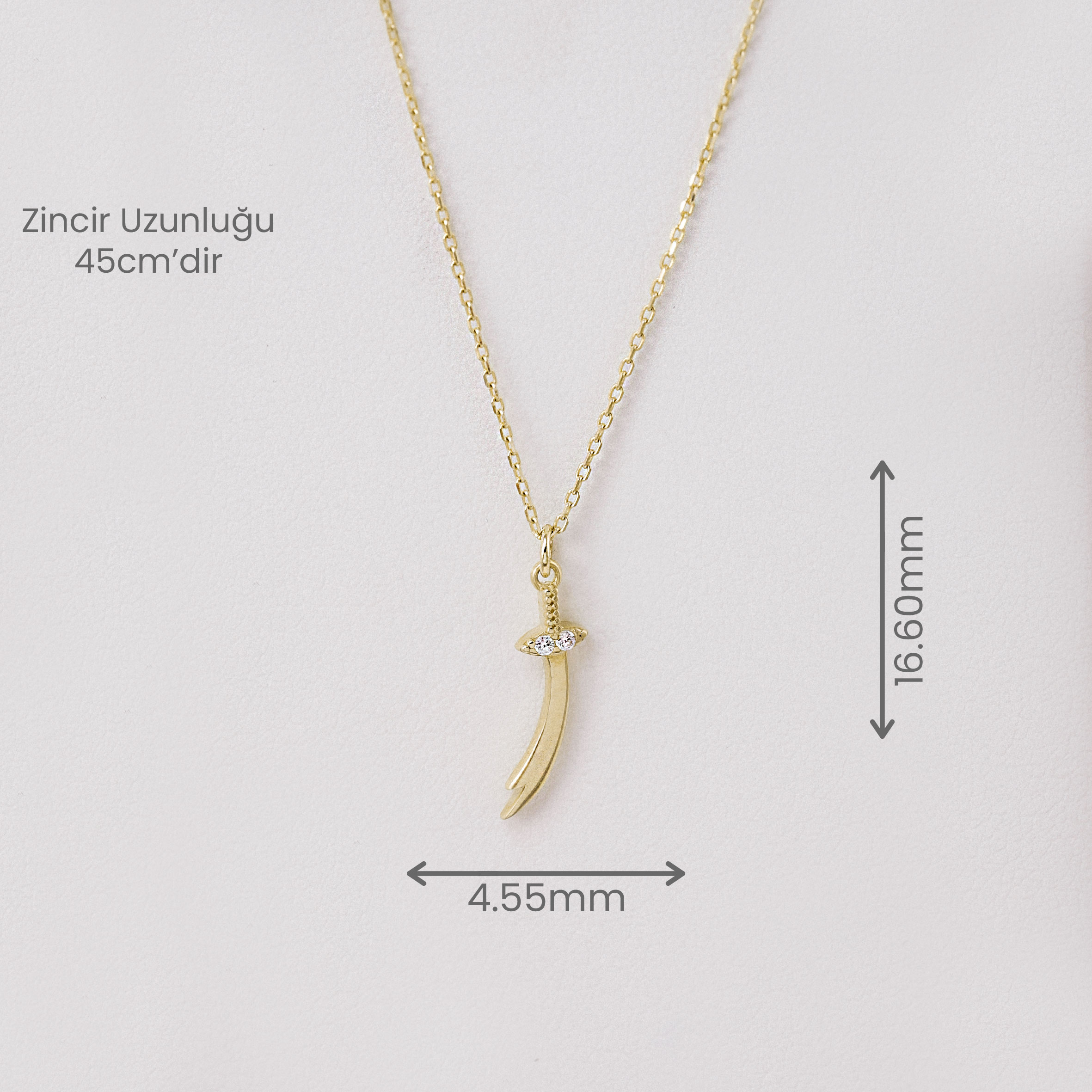 14 Ayar Zirkon Taşlı Kılıç Kolye