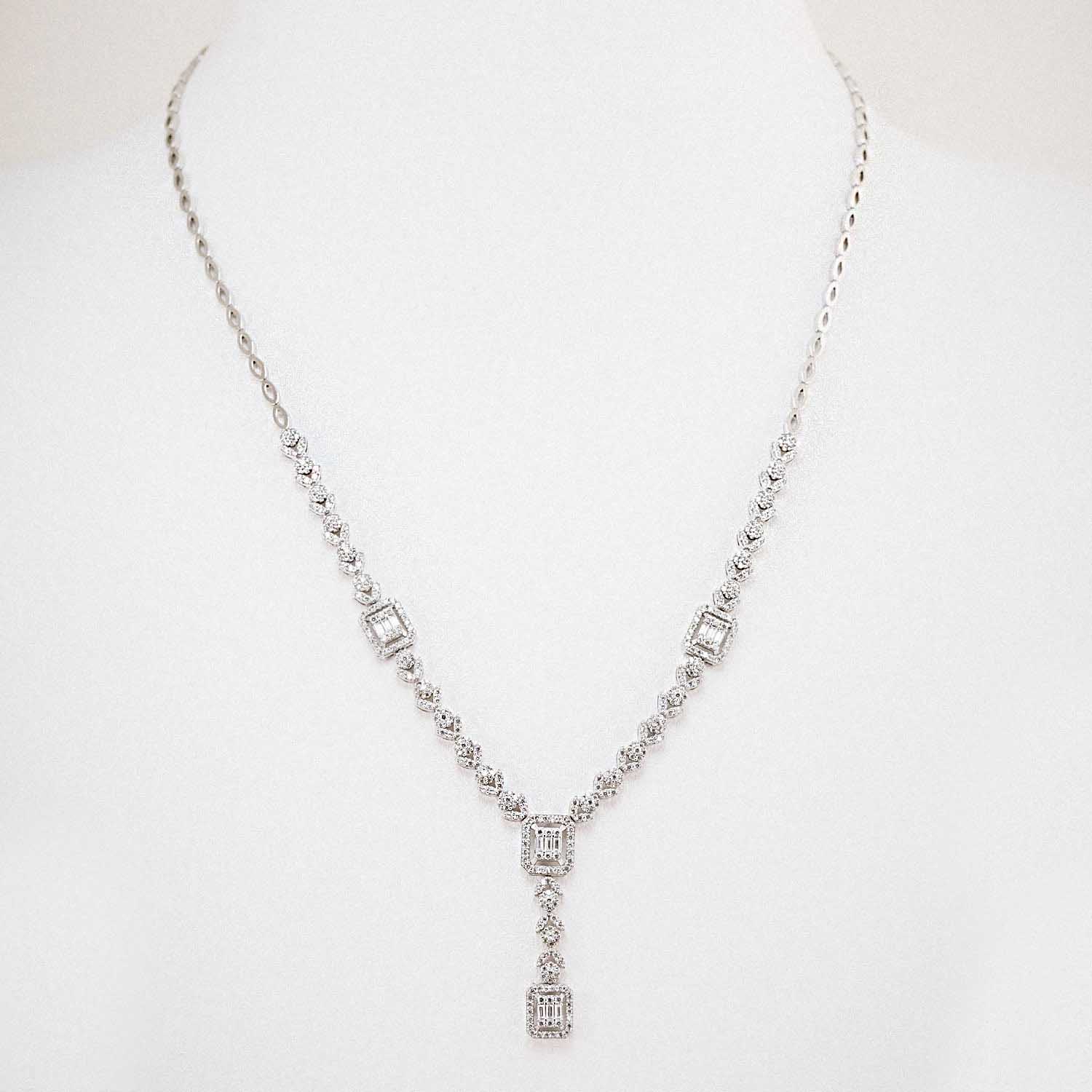 14 Ayar Zirkon Taşlı Sıralı Bagetli Set Gerdanlığı