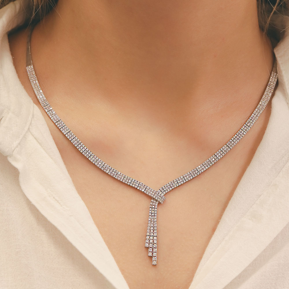 14 Ayar Zirkon Taşlı Su Yolu Set Gerdanlığı