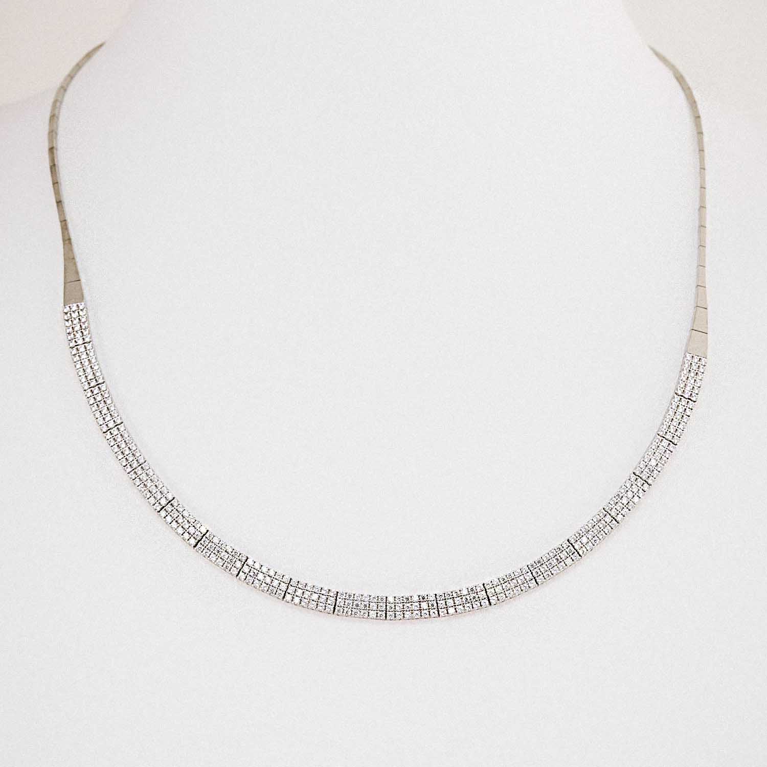 14 Ayar Zirkon Taşlı Üç Sıra Su Yolu Fantezi Set Gerdanlığı