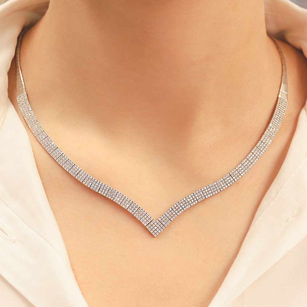 14 Ayar Zirkon Taşlı V Form Su Yolu Gerdanlık