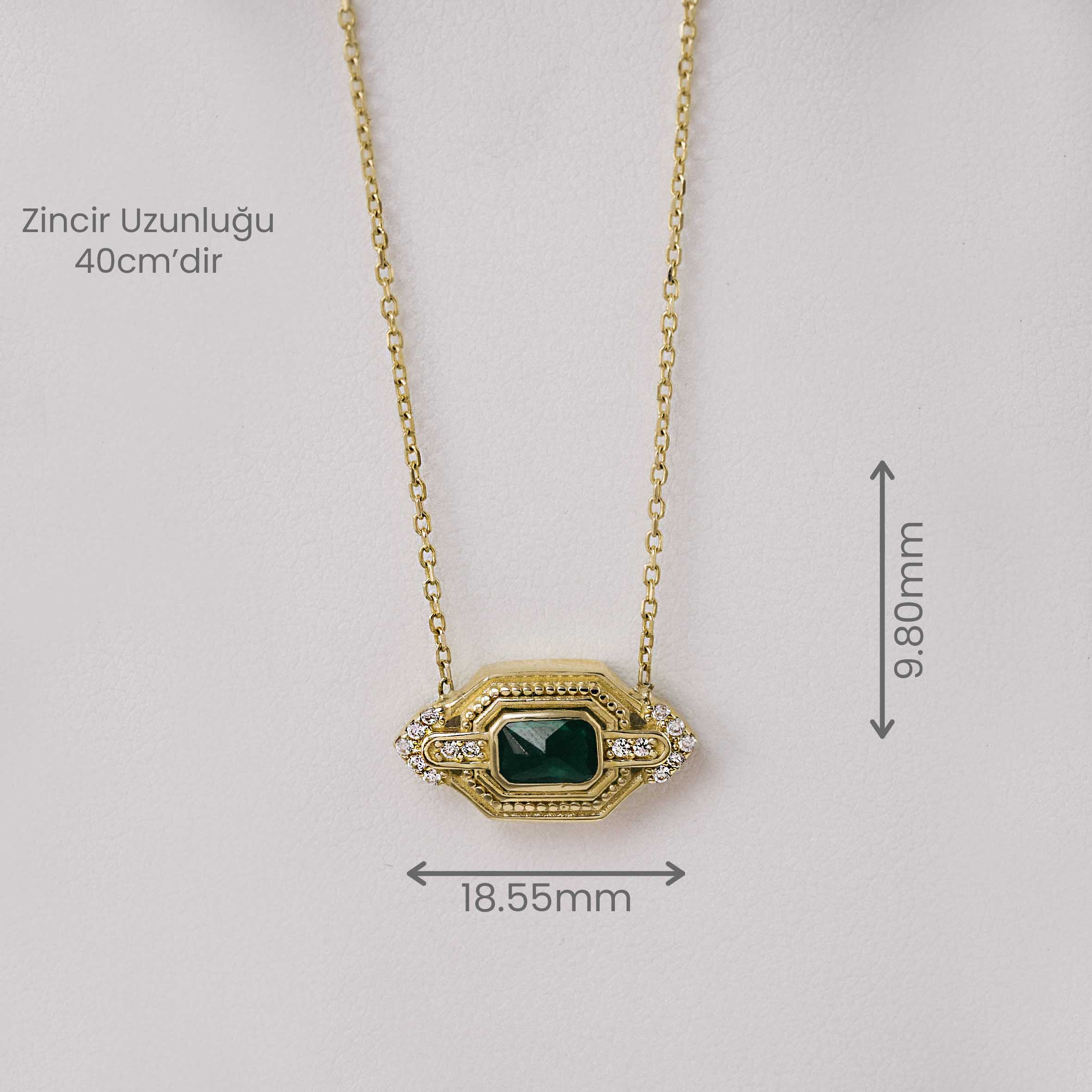 14 Ayar Zümrüt Taşlı Baget Kolye