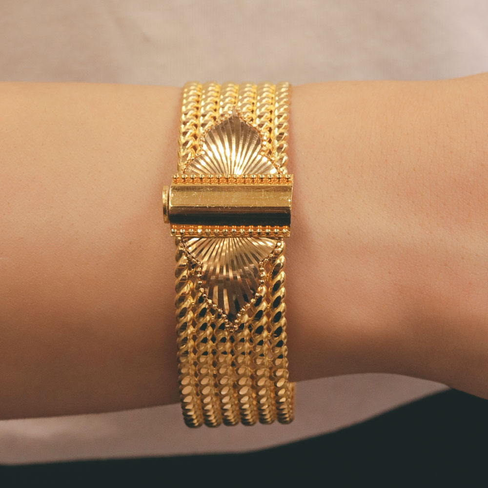 22 Ayar Altın Hasır Örgü Motifli Kelepçe Bilezik