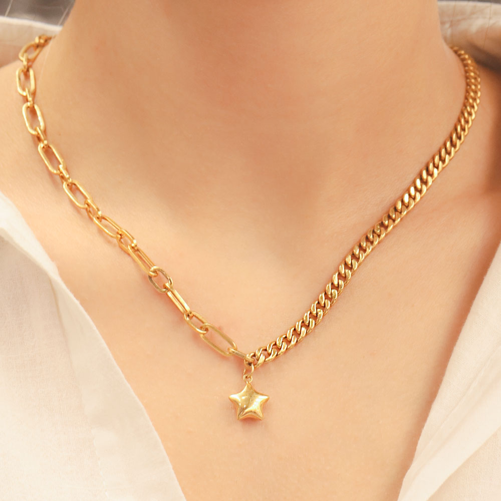 22 Ayar Kolye ve Gerdanlık 22 Ayar Altın Yıldız Figürlü Asimetrik Zincir Kolye