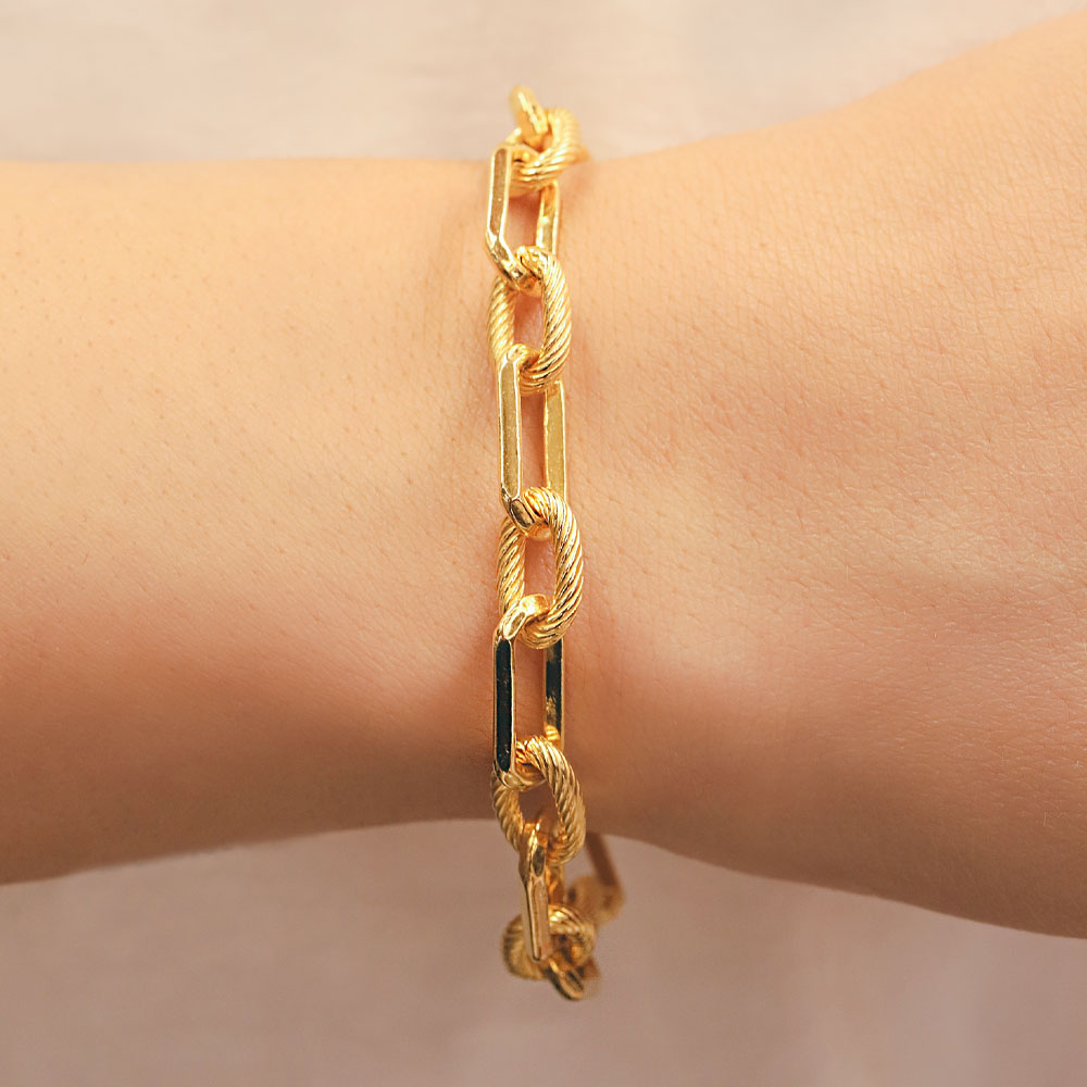 22 Ayar Dikdörtgen ve Halat Zincir Detaylı Altın Bilezik