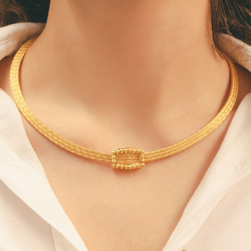 22 Ayar Dorika Detaylı Hasır Klasik Altın Kolye