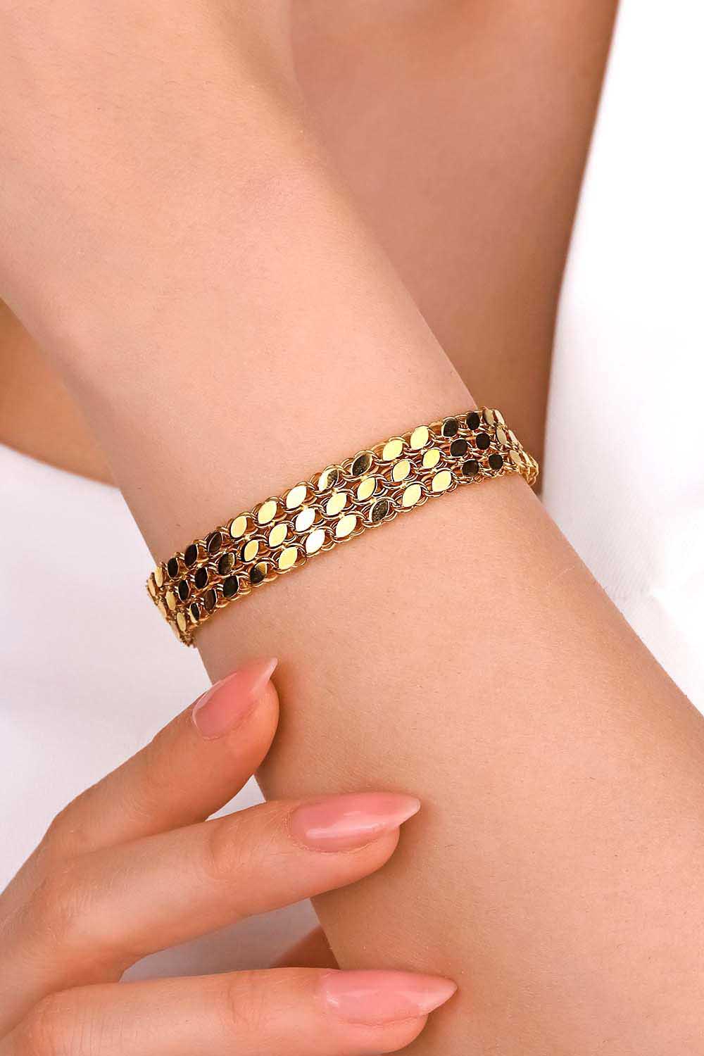 22 Ayar Görünümlü 14 Ayar Altın Arpa Bileklik