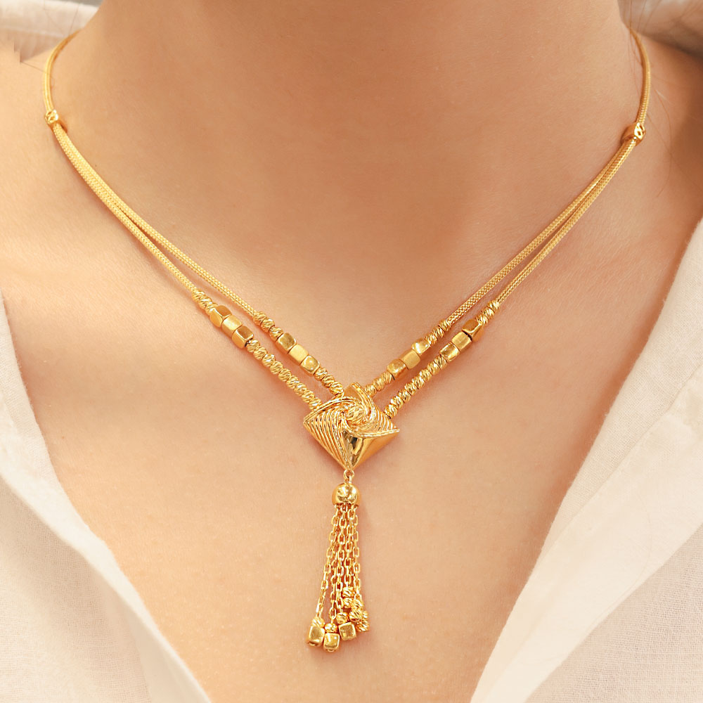 22 Ayar Sallantı Uçlu Motifli Altın Kolye