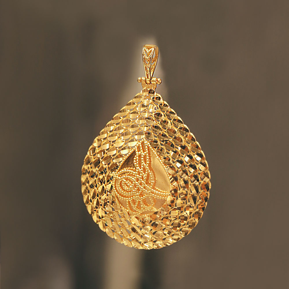 22 Ayar Kolye Ucu 22 Ayar Tuğralı Damla Model Altın Kolye Ucu