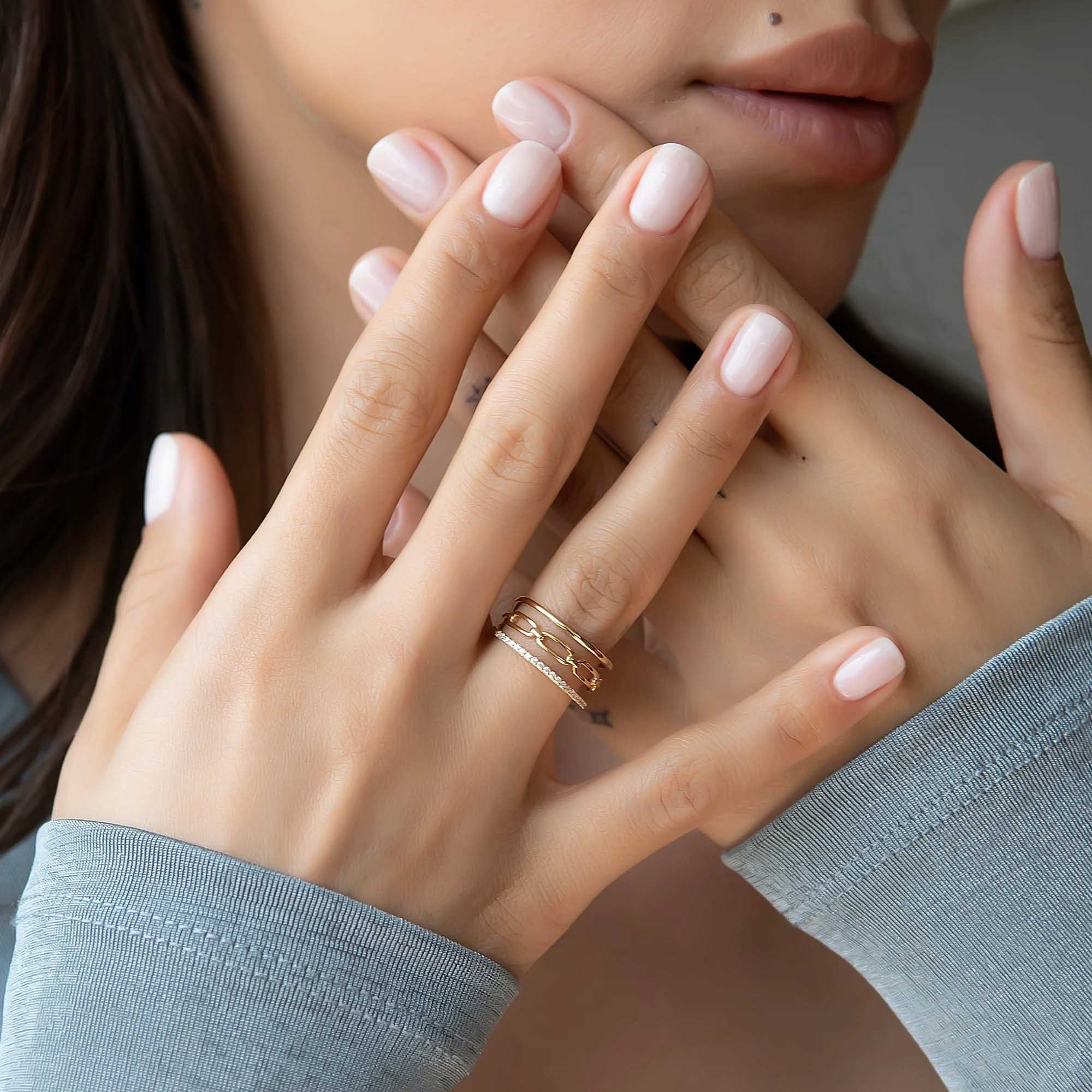 3 Kollu Taş ve Zincir Detaylı Yüzük