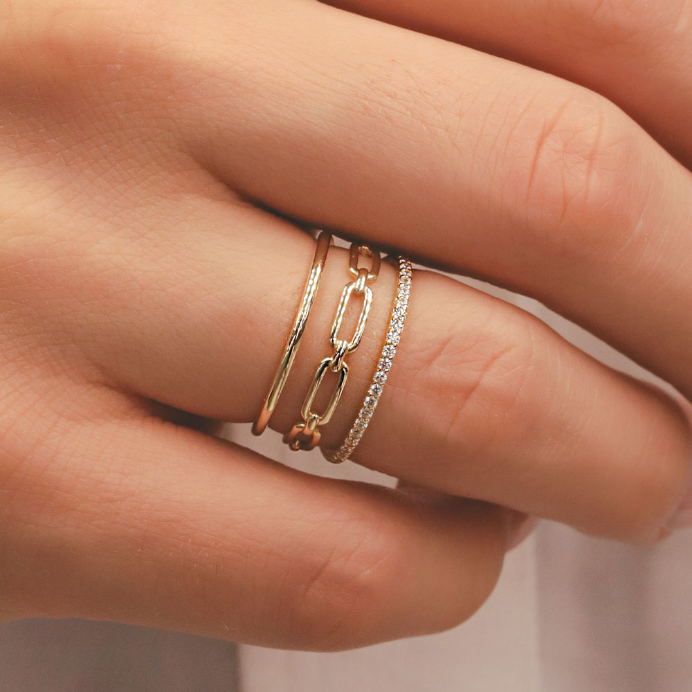 3 Kollu Taş ve Zincir Detaylı Yüzük