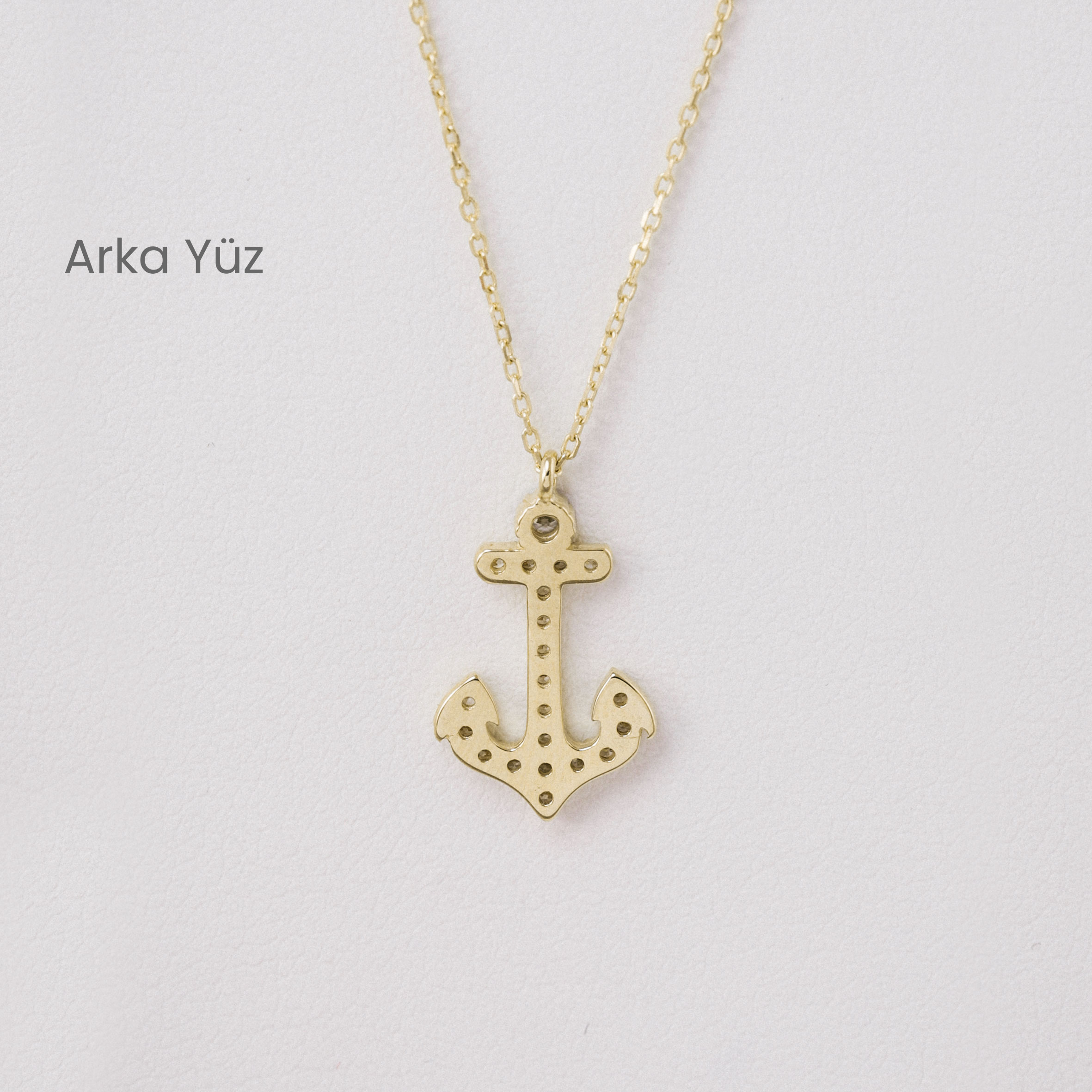 Zincir Kolye 4 Ayar Altın Zirkon Taşlı Çapa Kolye