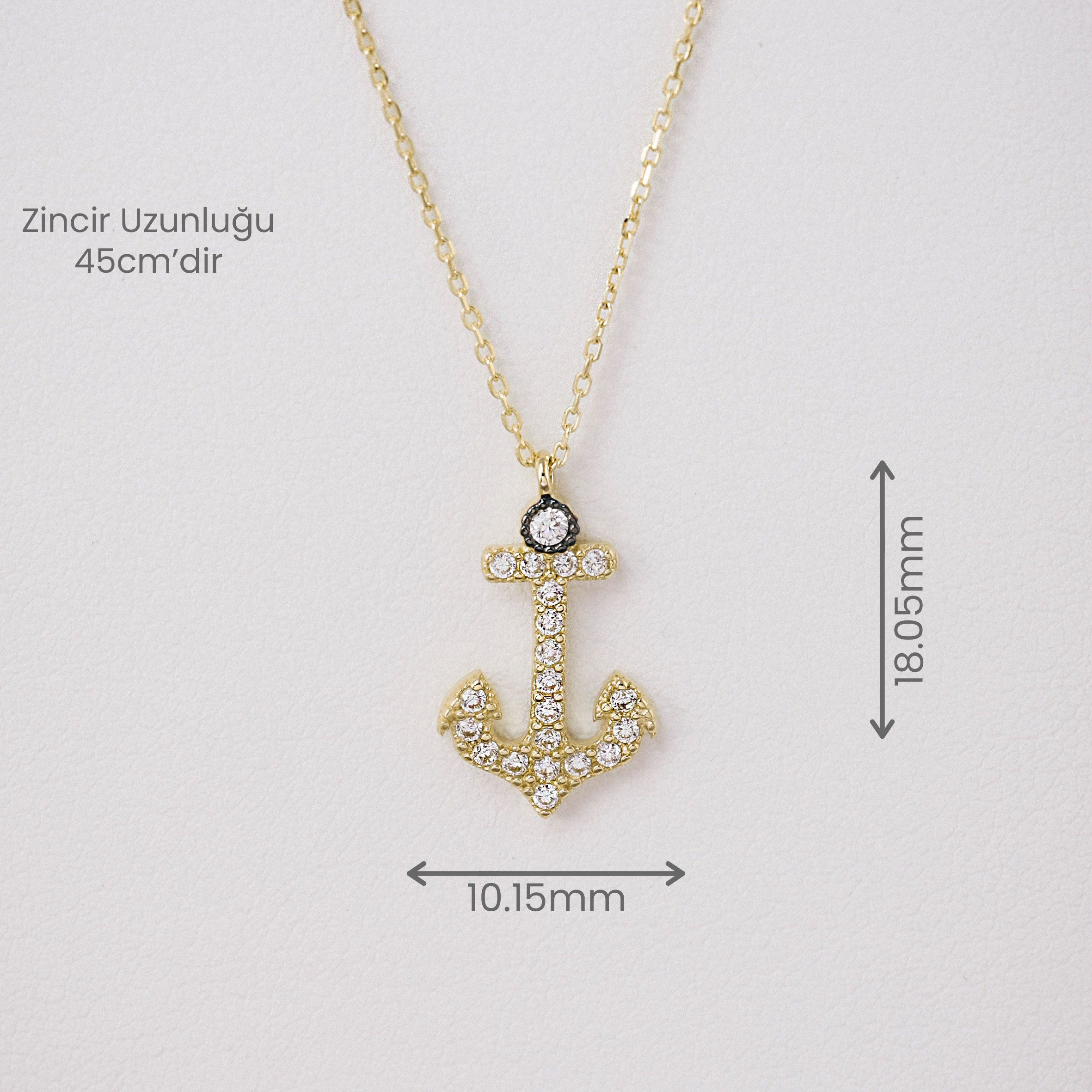 Zincir Kolye 4 Ayar Altın Zirkon Taşlı Çapa Kolye