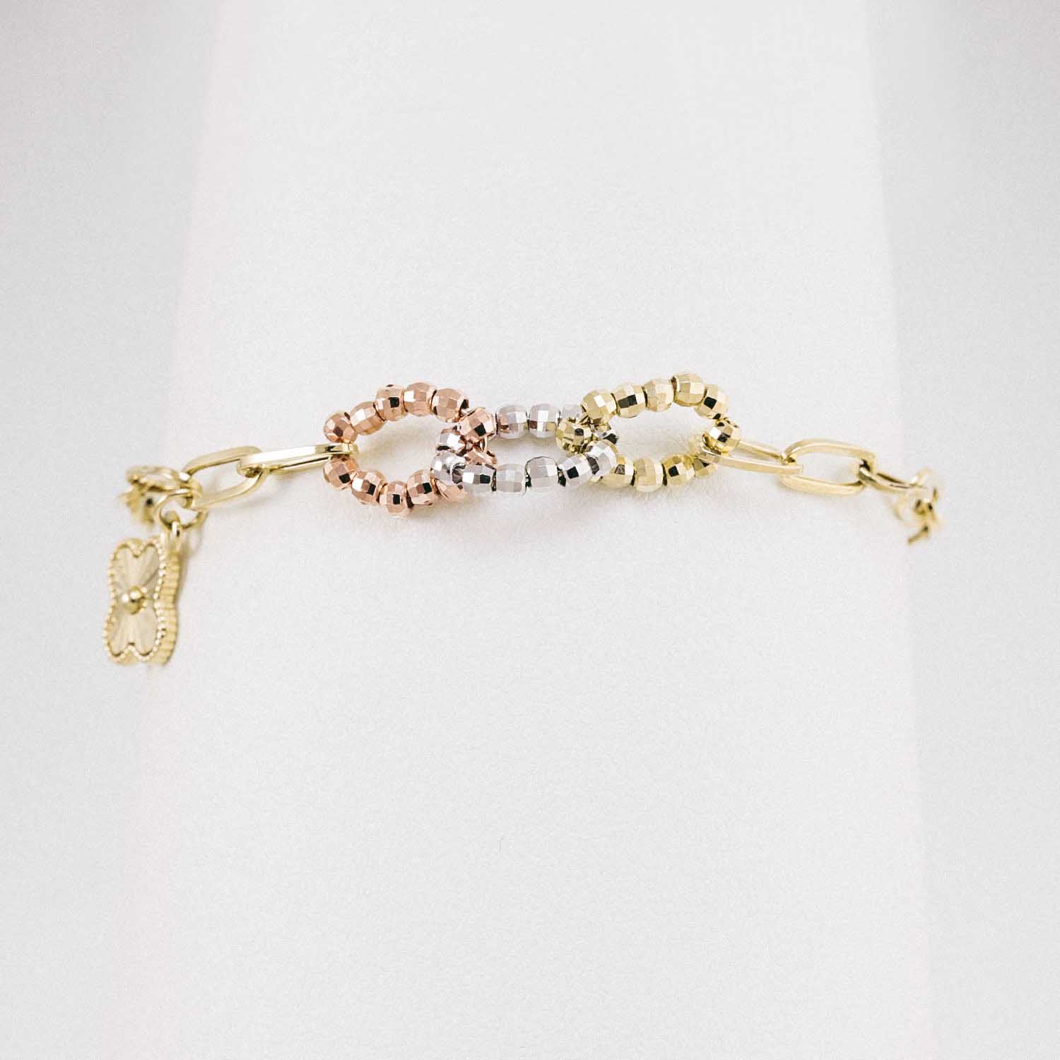 14 Ayar Üç Renkli Halka Dorika Altın Bileklik