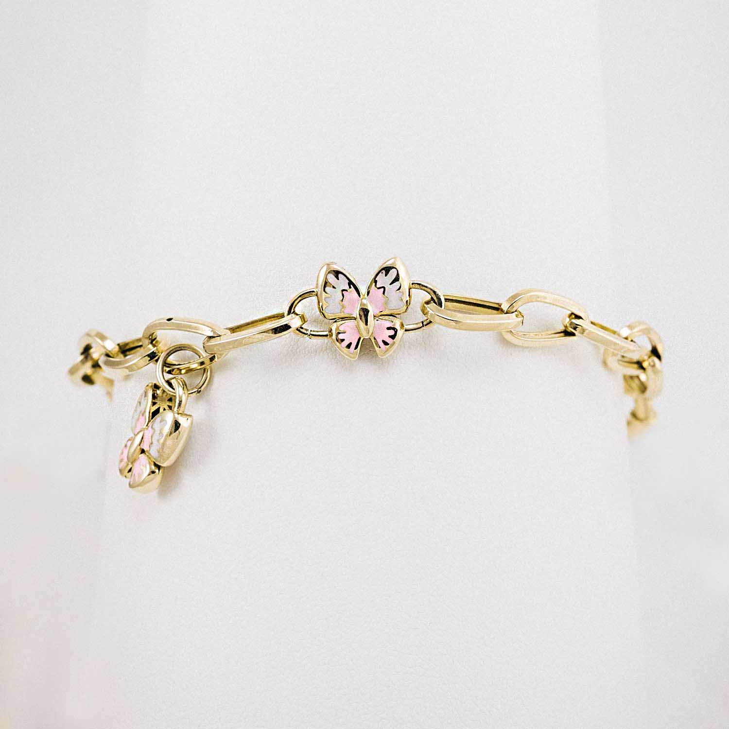 14 Ayar Pembe Mineli Kelebek Altın Bileklik