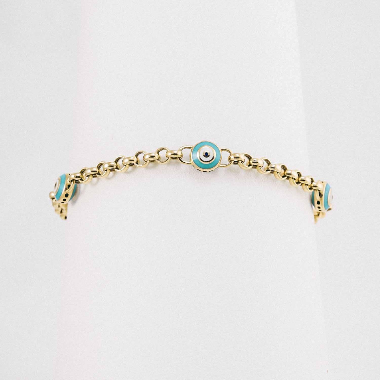 Nazar Boncuklu Bileklik 14 Ayar Altın Nazar Boncuklu Mineli Bileklik