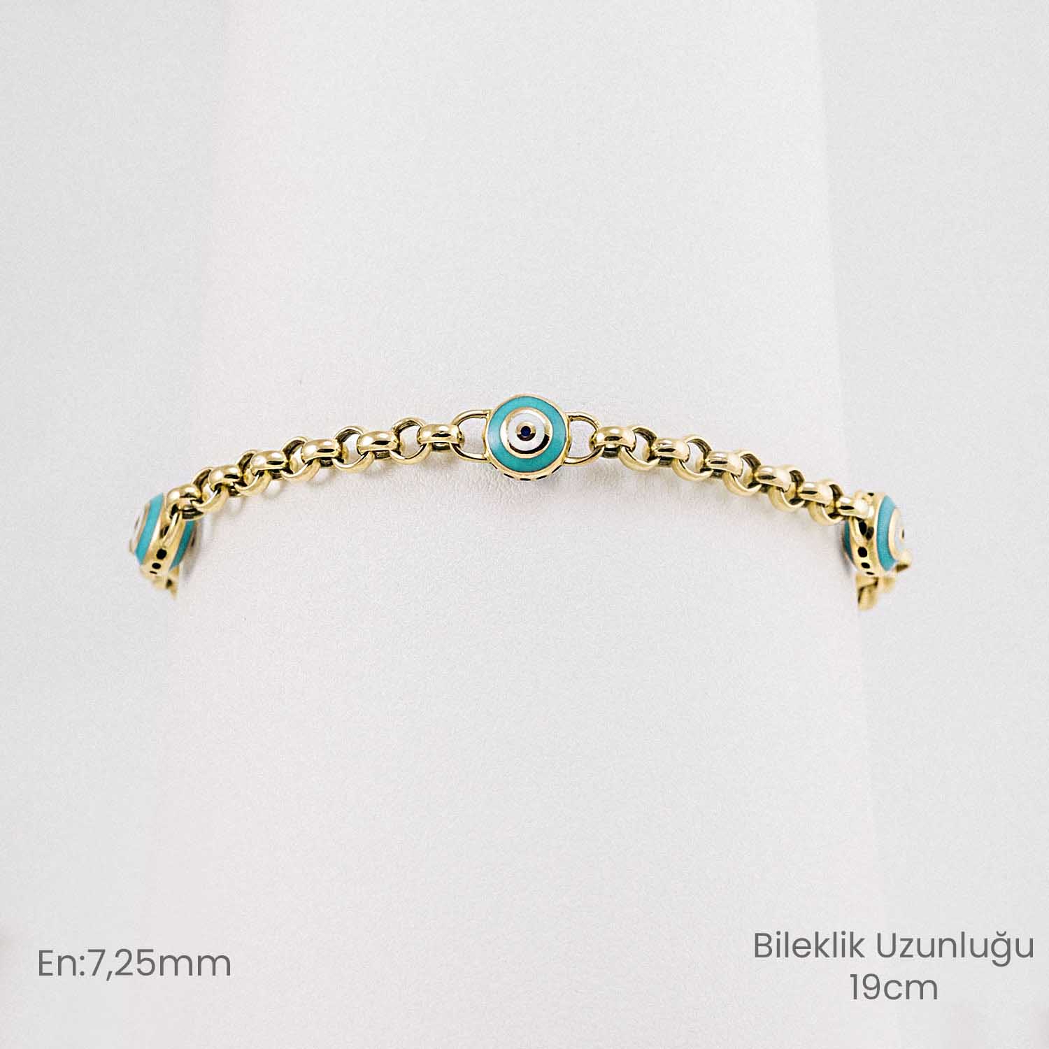 Nazar Boncuklu Bileklik 14 Ayar Altın Nazar Boncuklu Mineli Bileklik