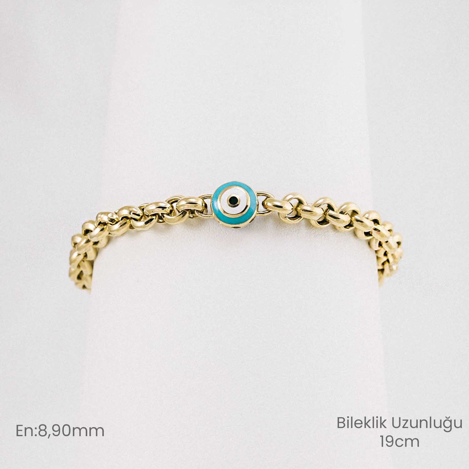 Nazar Boncuklu Bileklik 14 Ayar Altın Nazar Boncuklu Klasik Bileklik