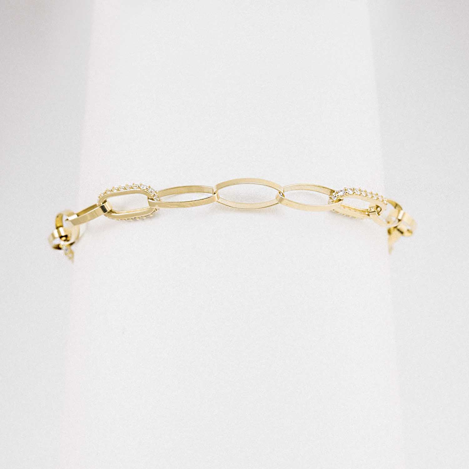 14 Ayar Altın Taş Detaylı Oval Halka Bileklik