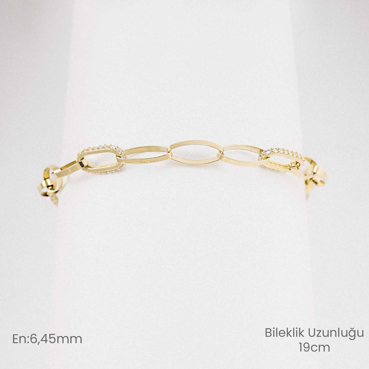 14 Ayar Altın Taş Detaylı Oval Halka Bileklik