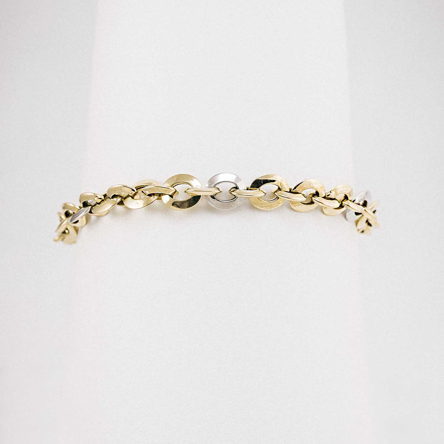 Trend Bileklik 14 Ayar Altın Çift Renk Yuvarlak Halka Bileklik