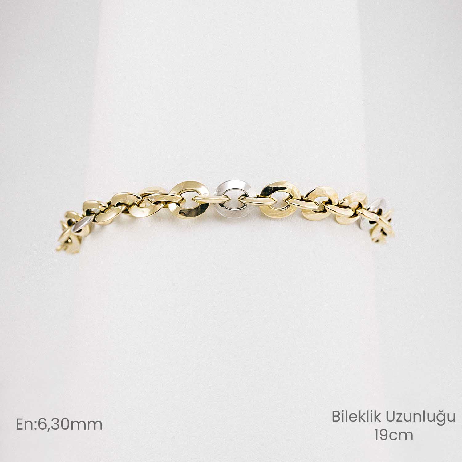 Trend Bileklik 14 Ayar Altın Çift Renk Yuvarlak Halka Bileklik