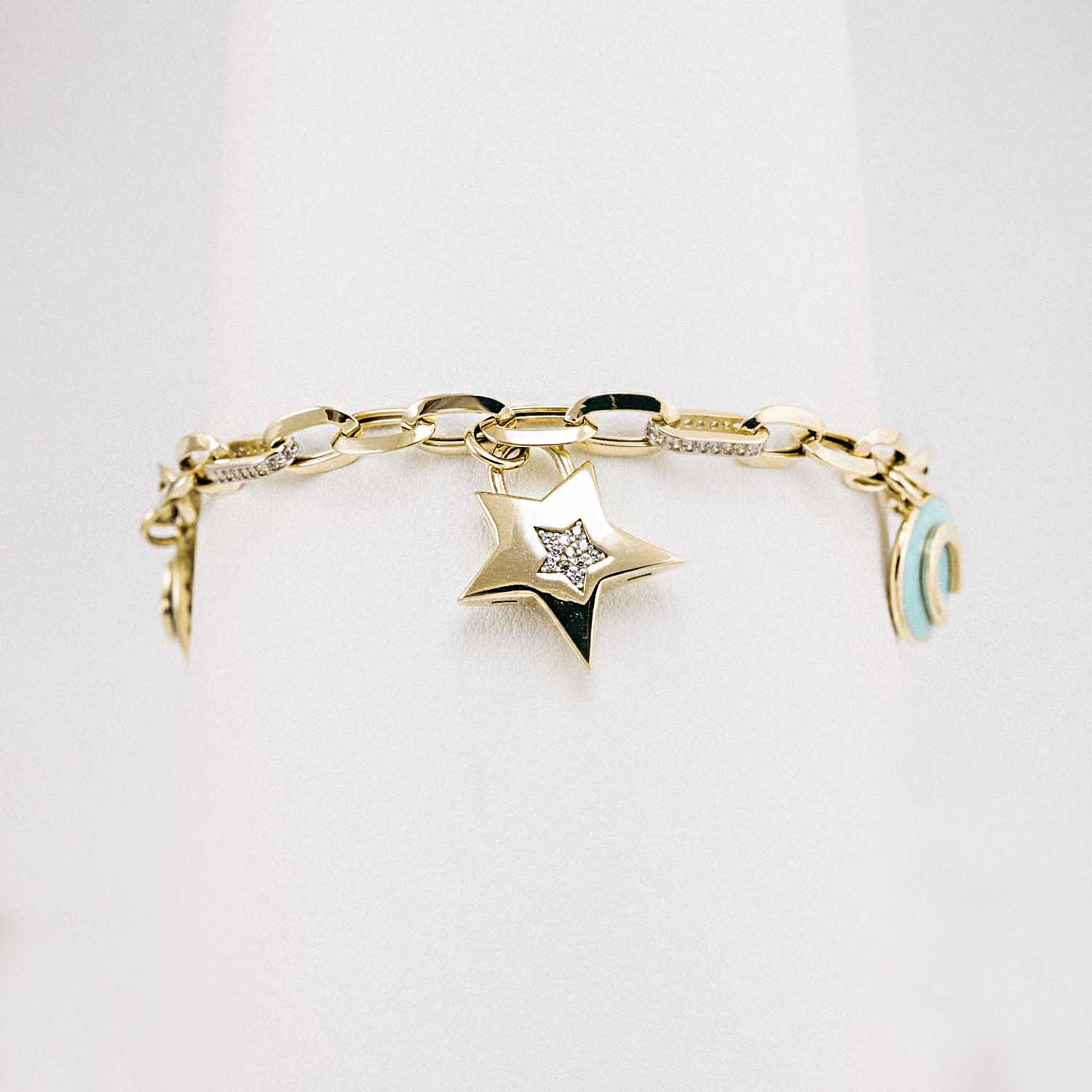 14 Ayar Kalp Yıldız Uğur Charm Bileklik