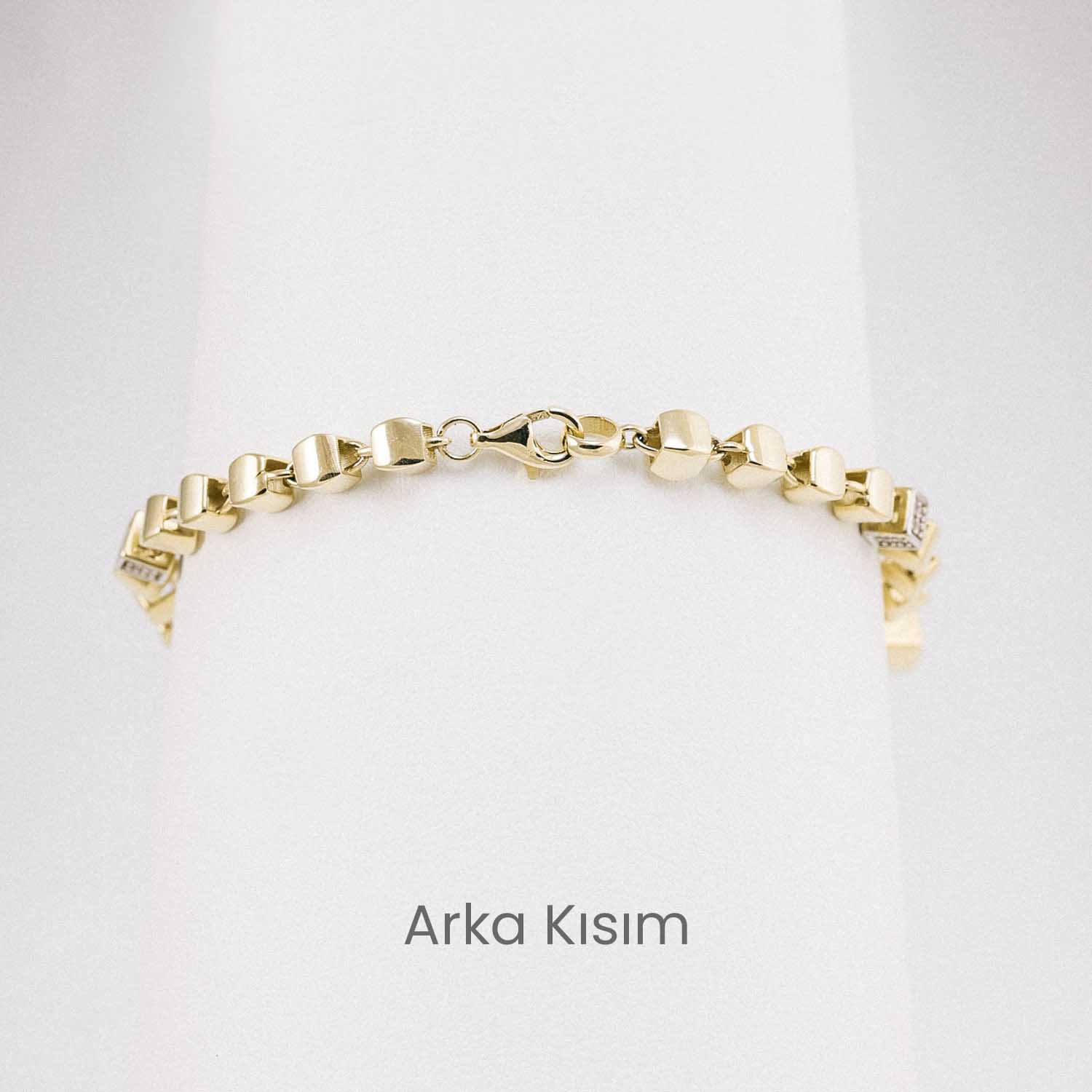 14 Ayar Minimal Blok Tasarım Altın Bileklik