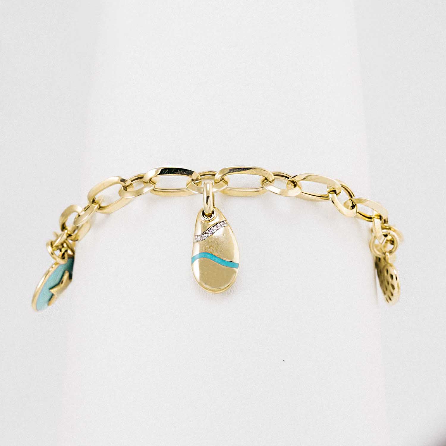 14 Ayar Turkuaz ve Altın Charm Bileklik