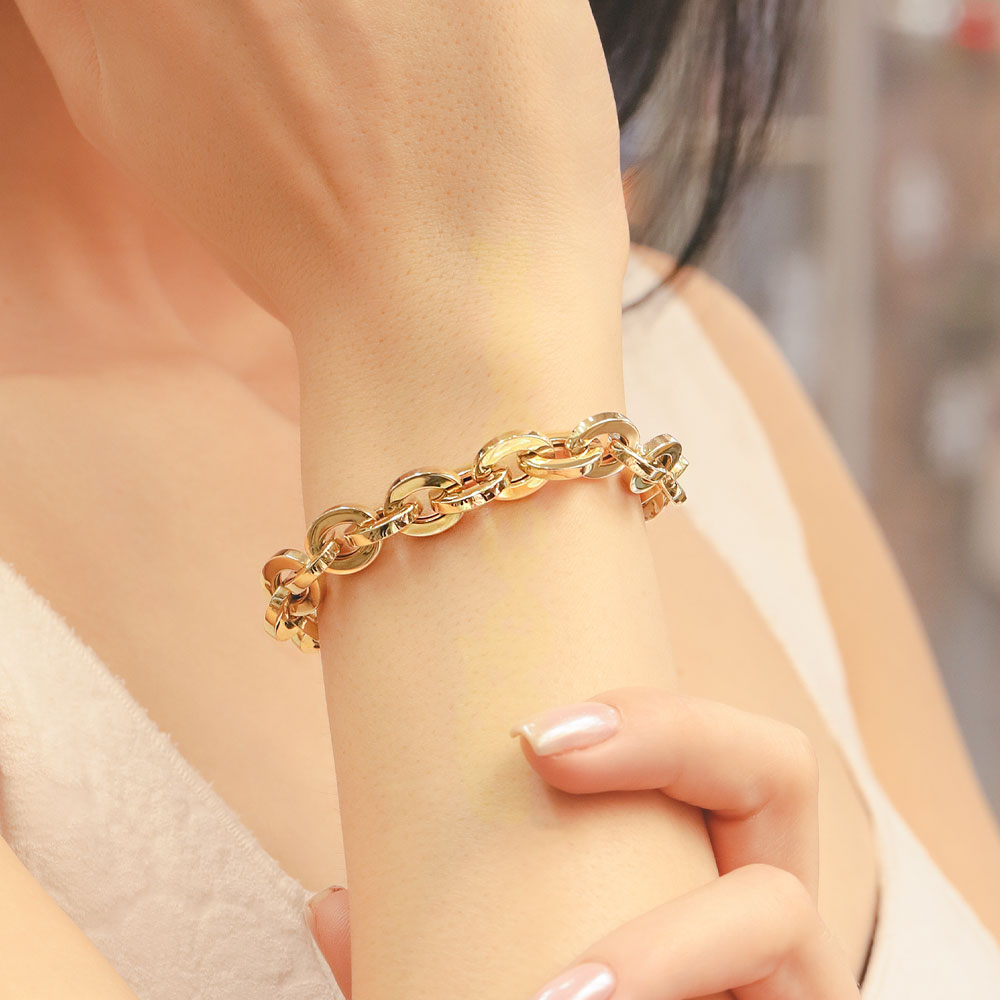 14 Ayar Kalın Oval Zincir Altın Bileklik