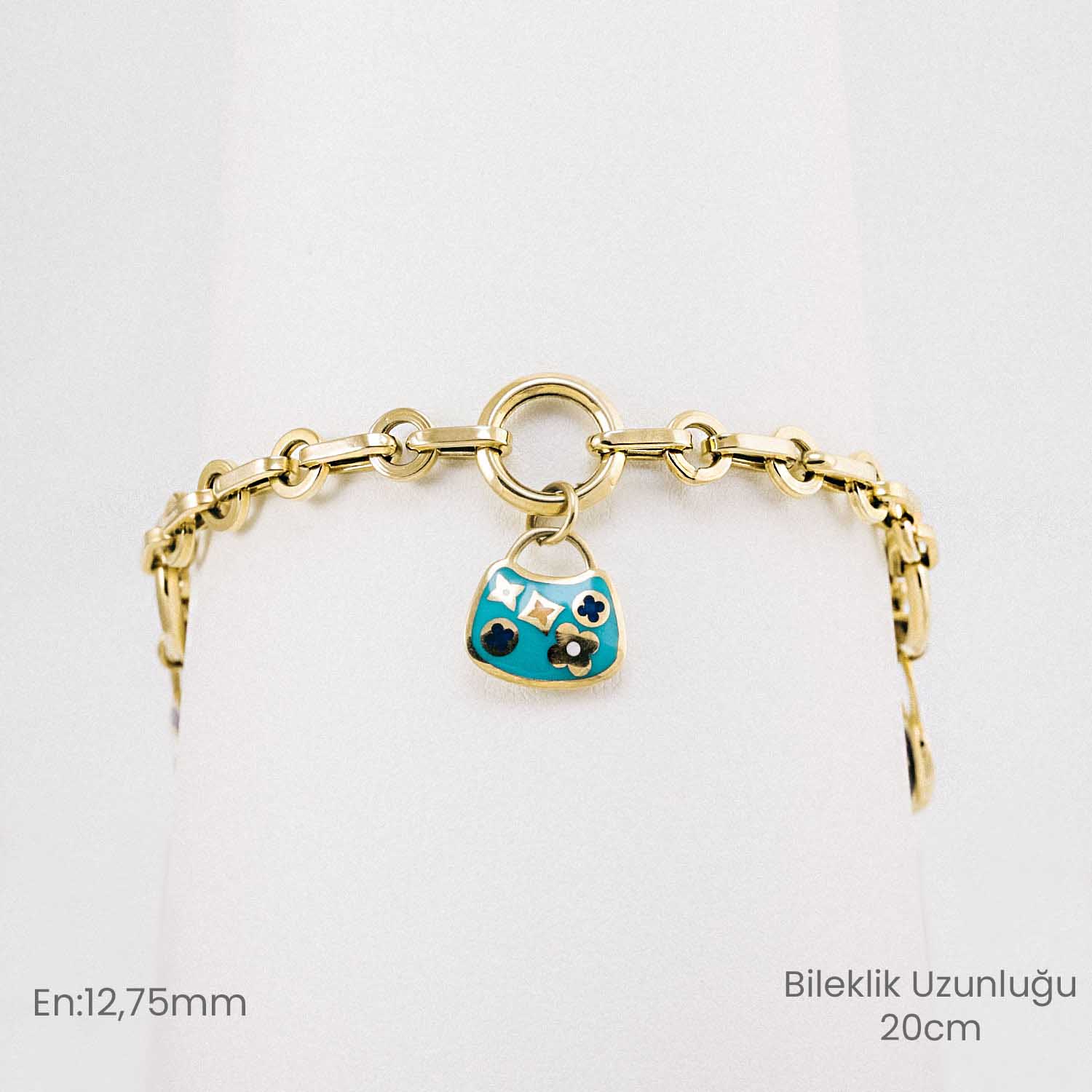 14 Ayar Altın Çanta Figürlü ve Nazar Boncuklu Bileklik