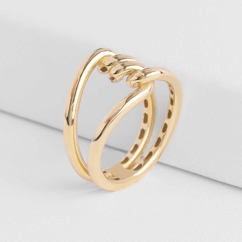 Sarmal Detaylı Minimal Fantezi Altın Yüzük