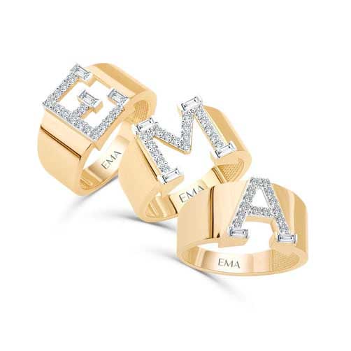 Taşlı E Harf EMA Altın Yüzük