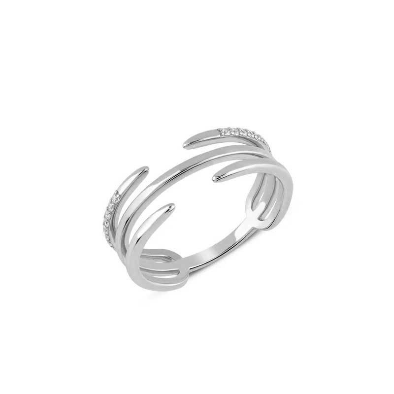 Piano Yüzük Üç Kollu Kesik Beyaz Altın Yüzük